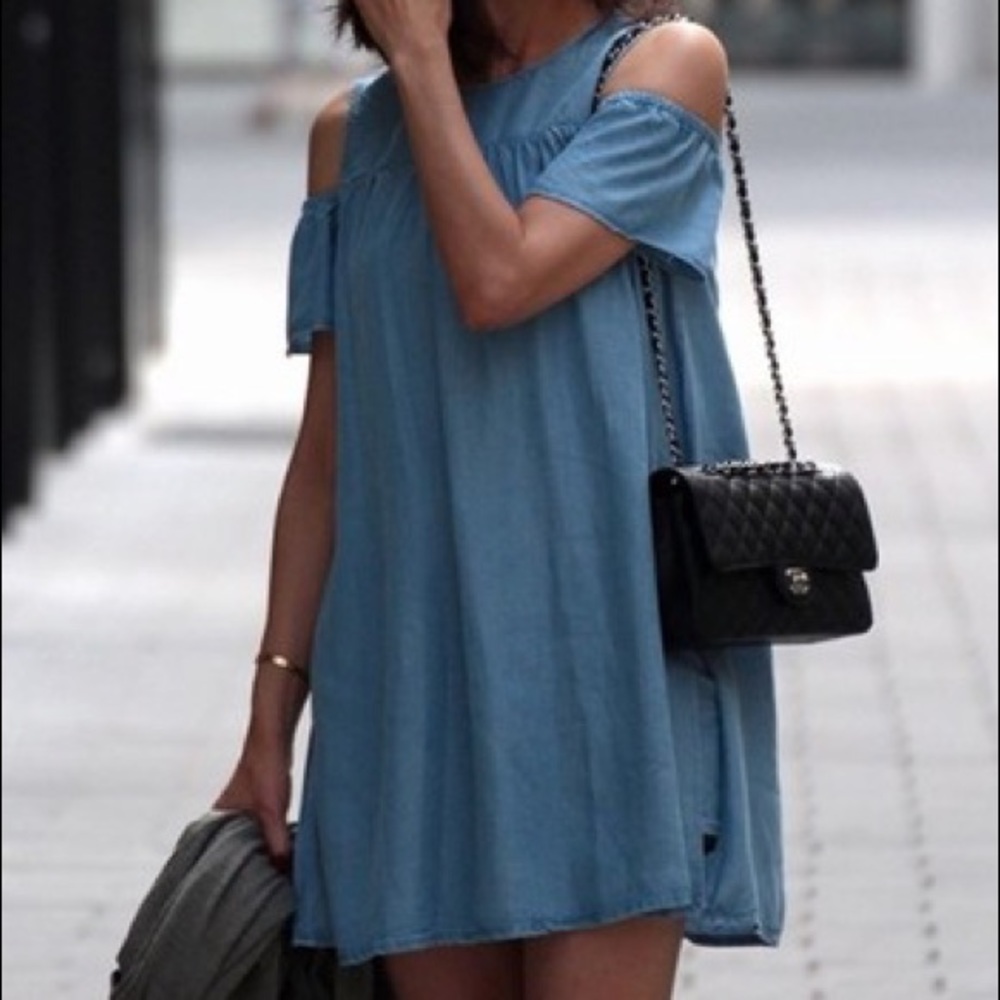 Zara Cold-Shoulder Chambray Romper